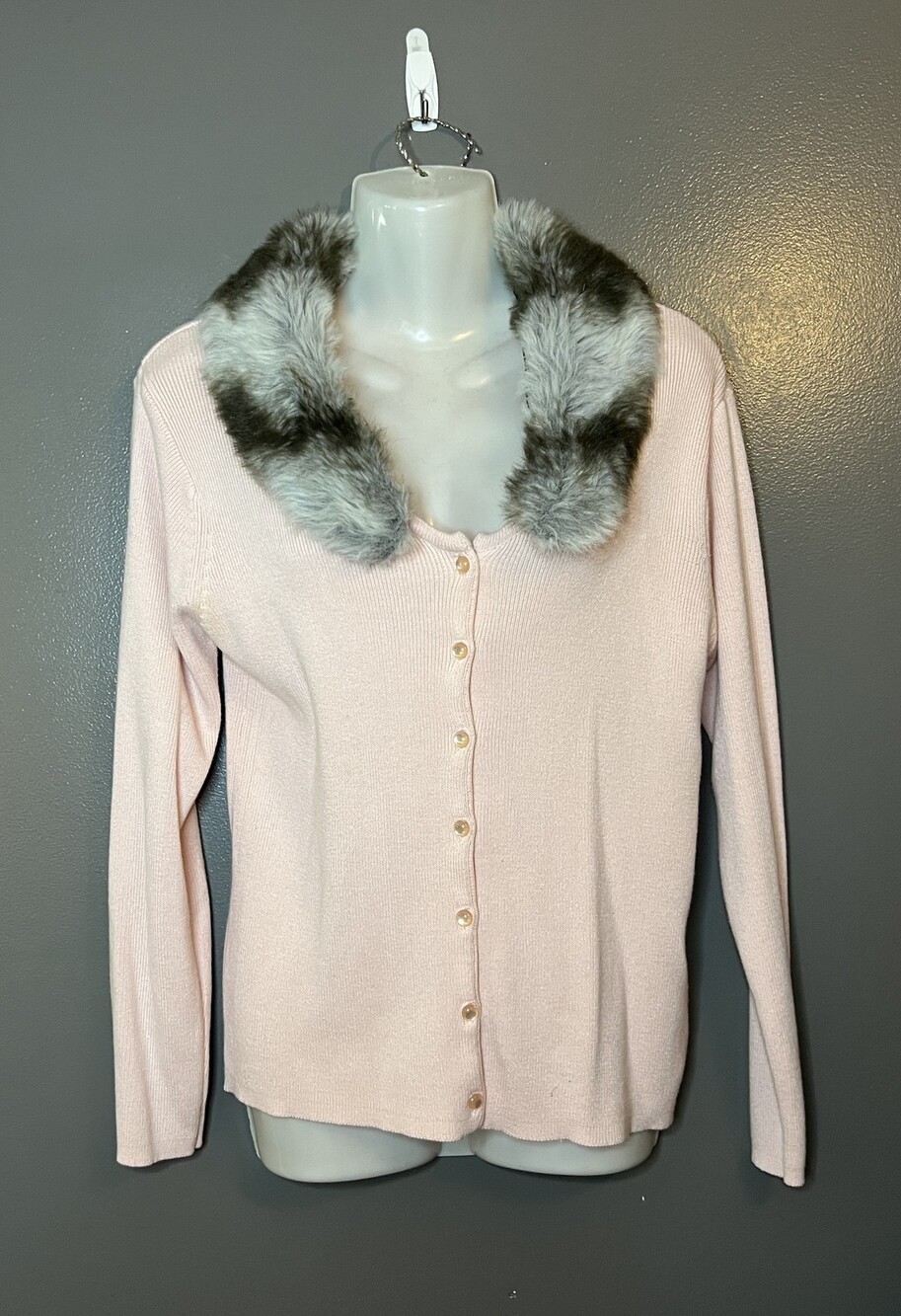 Kikit Sweater Womens Medium Faux Fur Collar Button Cardigan Removable Vintage St